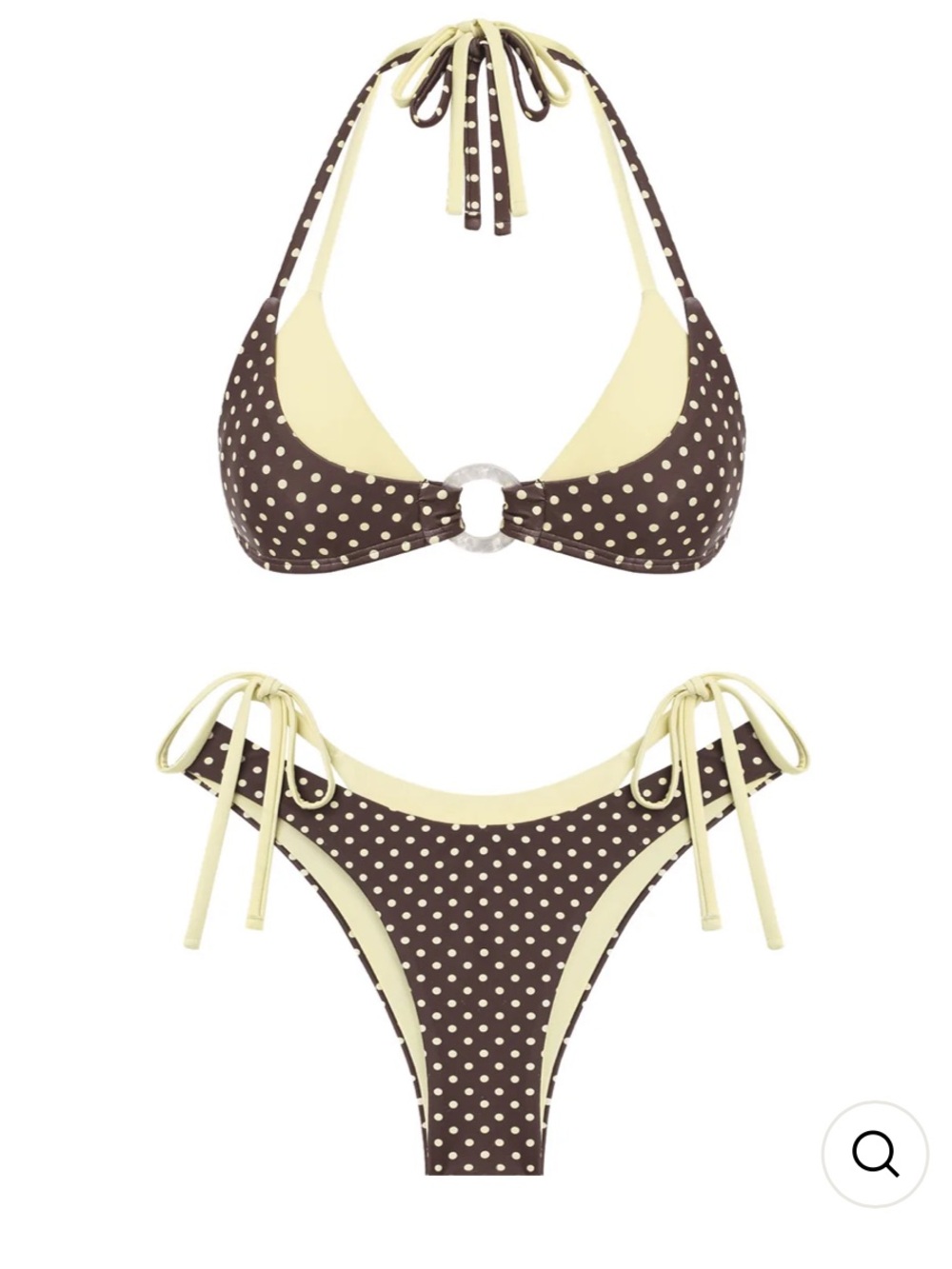 Polka Dot Tie-Side Halter Bikini - Brown & Cream